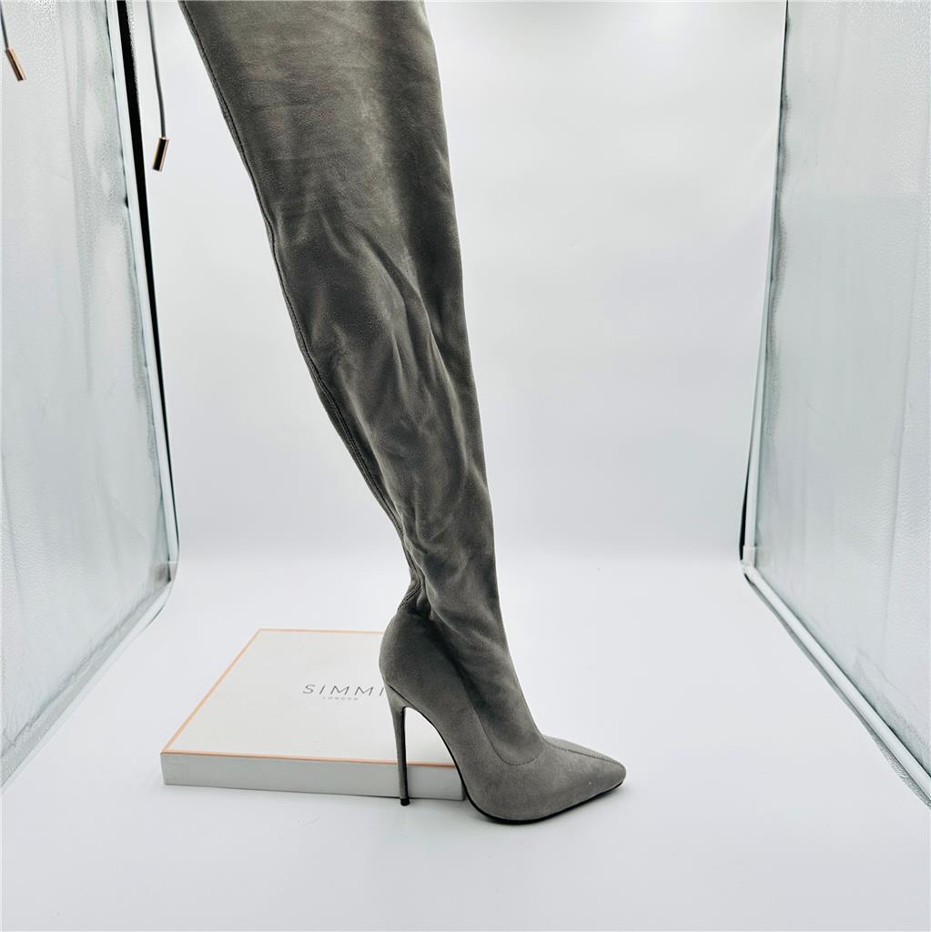 Simmi London Grey Suede Thigh High Boots Size 6