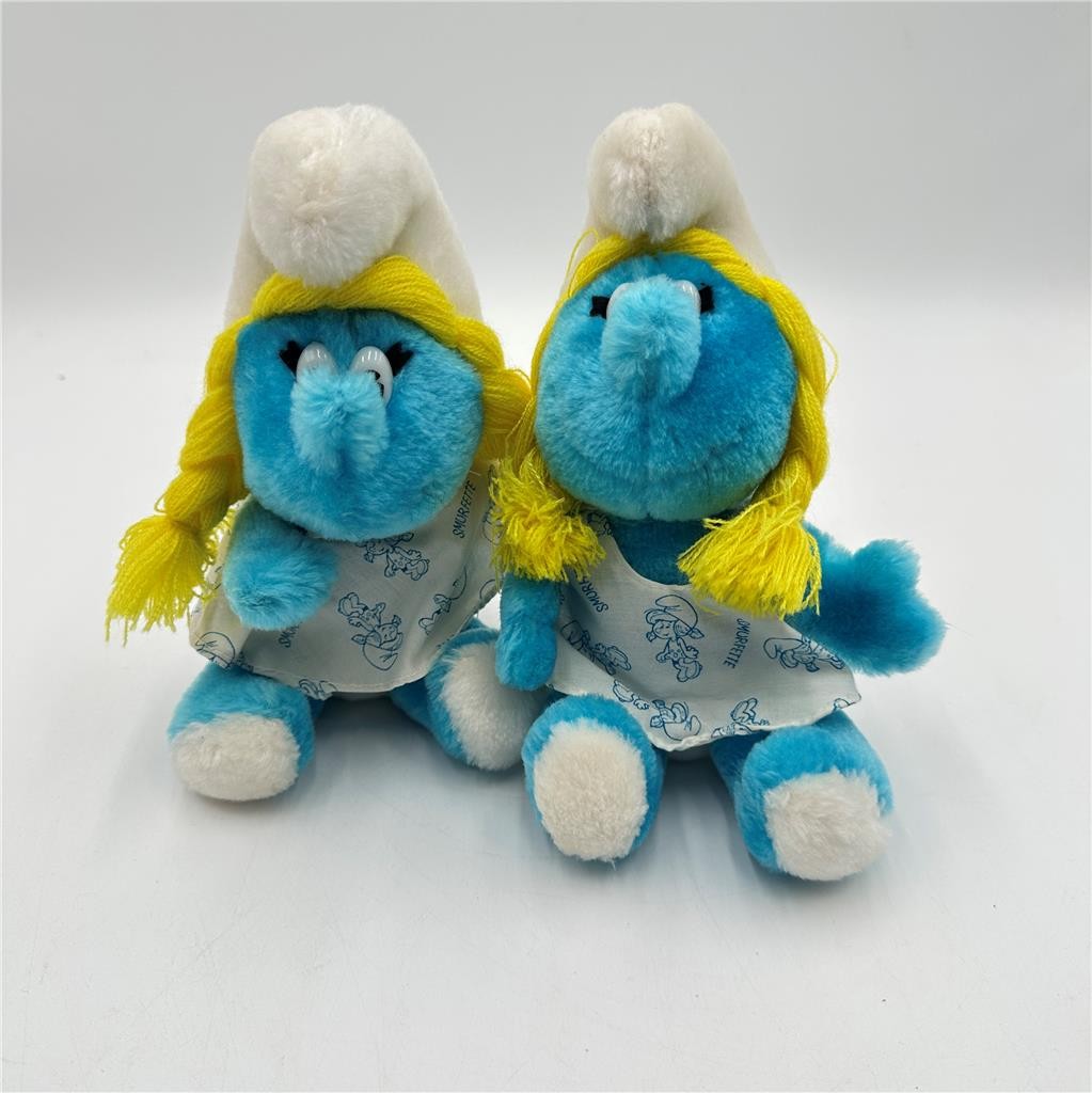 Lot of 2 Vtg 1981 Smurfette Smurf Peyo Wallace Berrie & Co. Stuffed Plush 10”