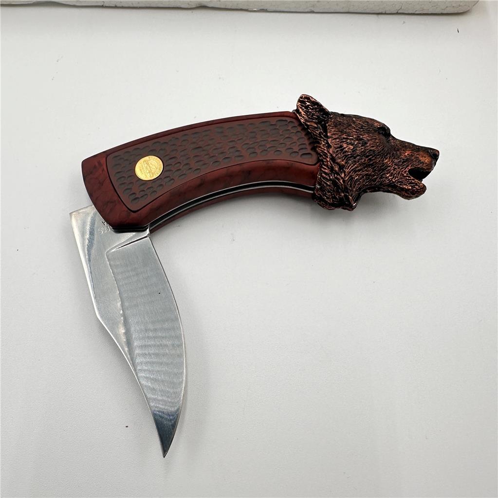 Franklin Mint Wolf Head Collector Knife with Case and Box Very Good Condition
