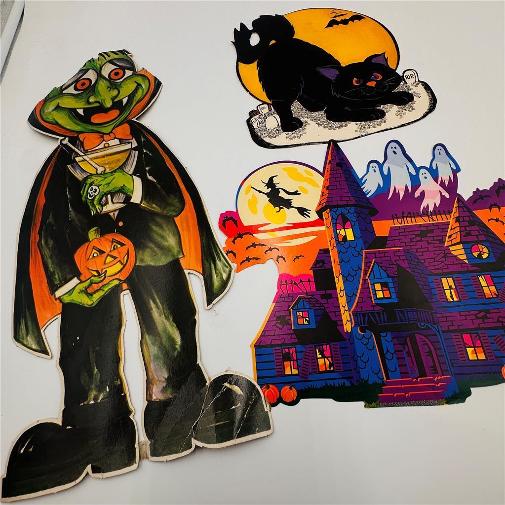 Vtg Lot of 3 Halloween Die Cut Wall Decorations  See pictures for conditon detai