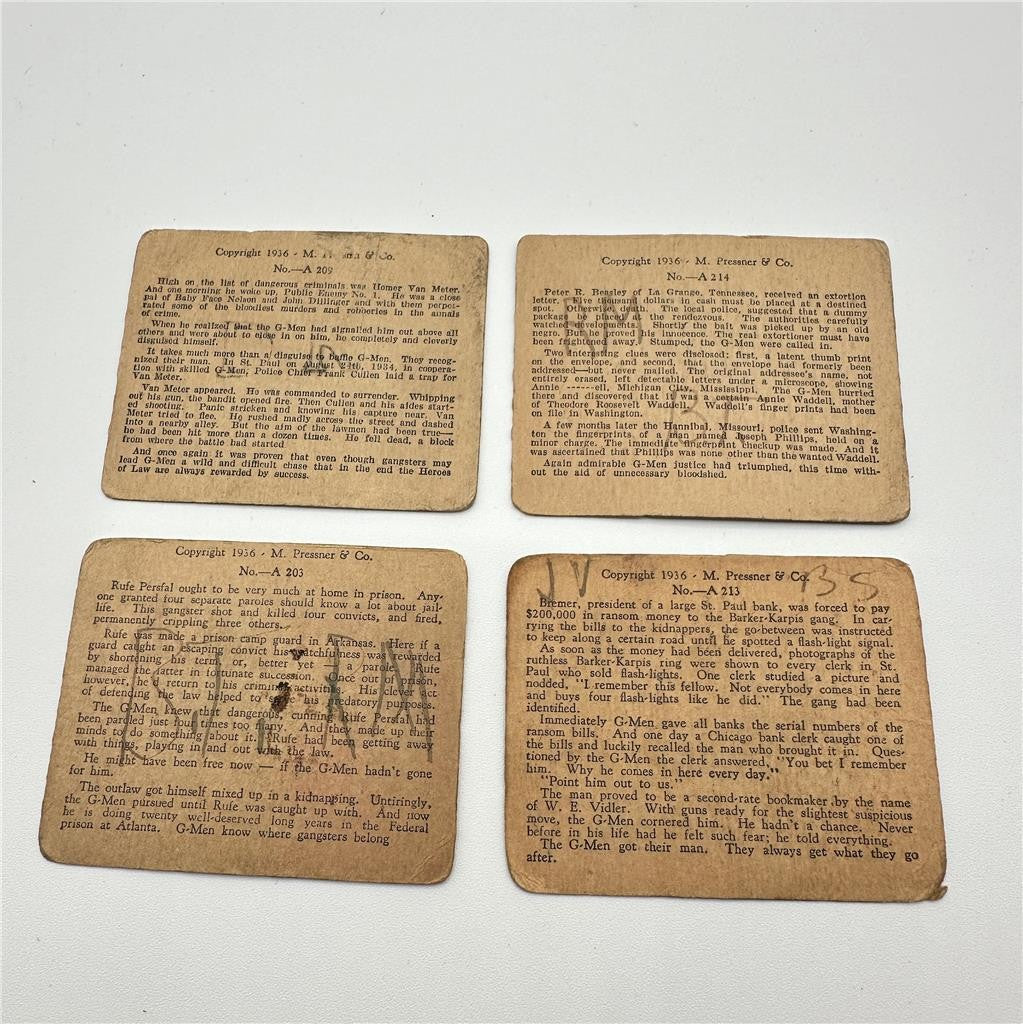 1936 Government Agents vs Public Enemies Cards #214, 213, 209, 203