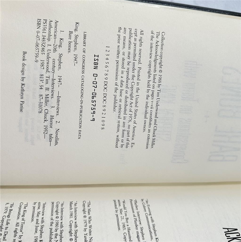 Bare Bones: Conversations on Terror with Stephen King Hardcover 1988 1st Print