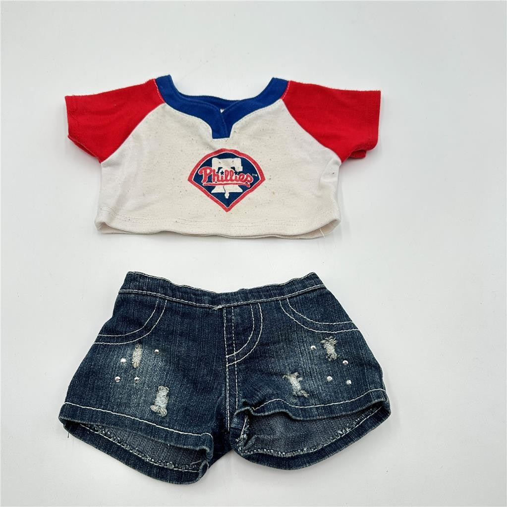 Build a Bear Clothing Phillies TShirt and Jean Shorts See Description