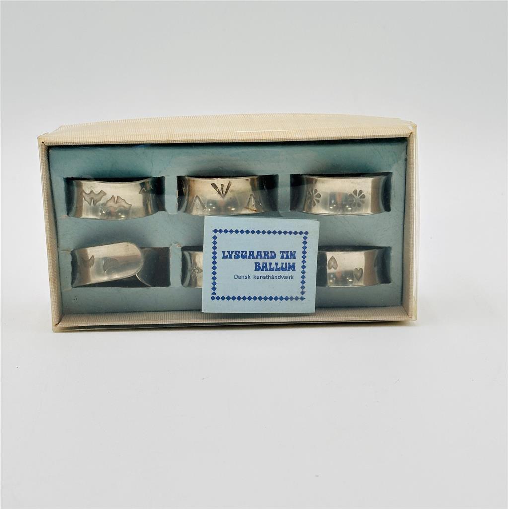 Pure Pewter Napkin Rings Lysgaard Tin Ballum Denmark - Set of 6 - VINTAGE
