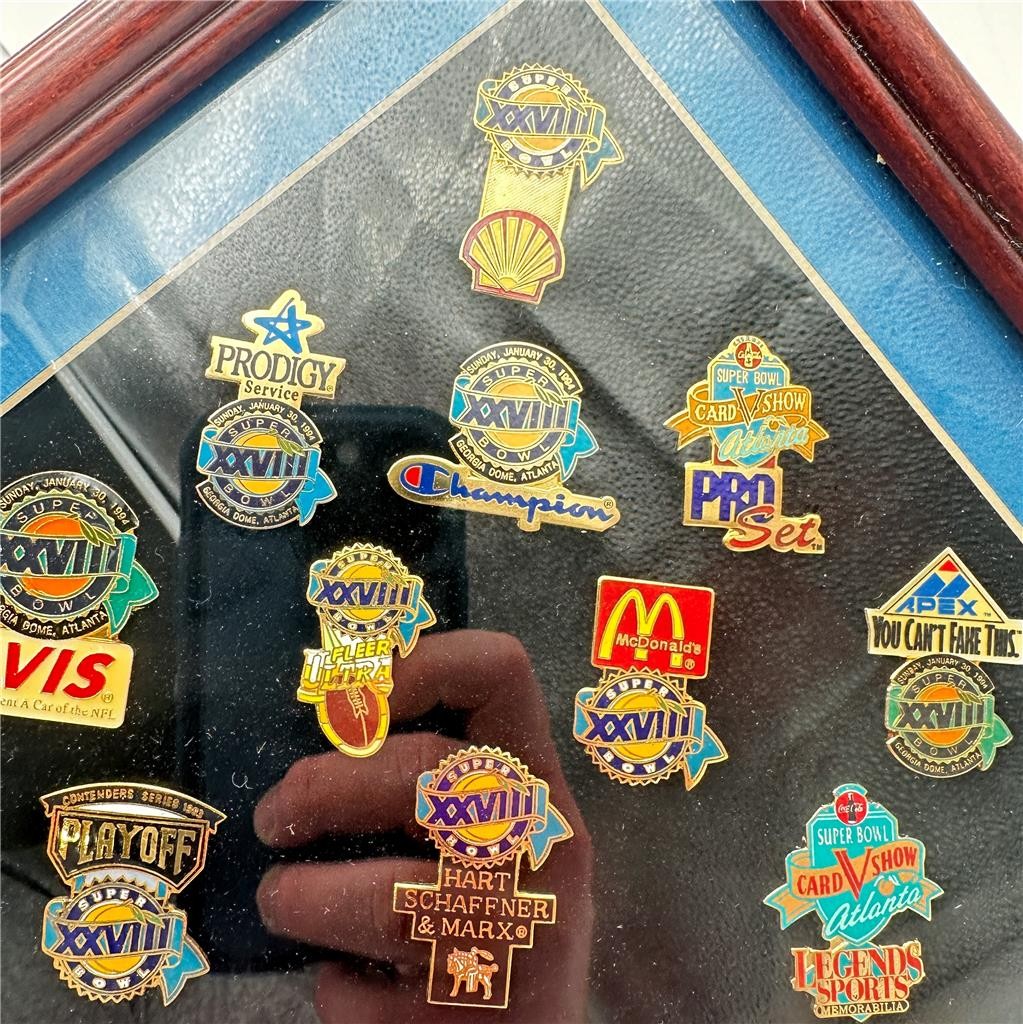 Lot of Super Bowl XXVIII Corporate Sponsors Pin Framed