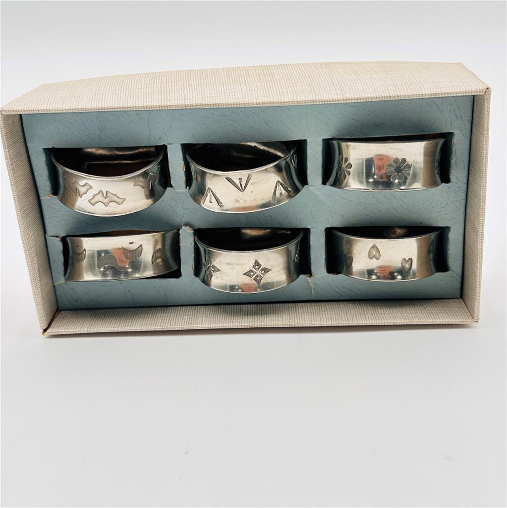 Pure Pewter Napkin Rings Lysgaard Tin Ballum Denmark - Set of 6 - VINTAGE
