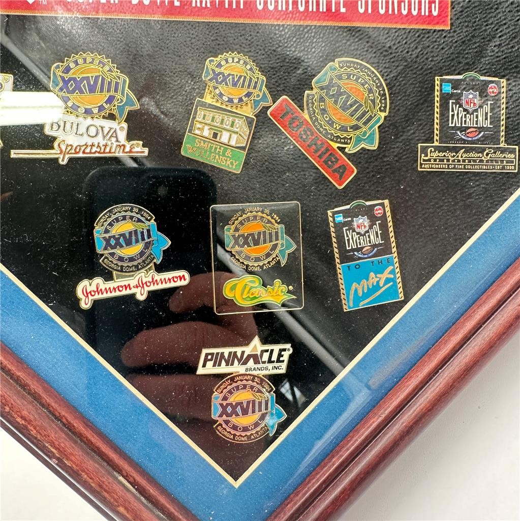 Lot of Super Bowl XXVIII Corporate Sponsors Pin Framed