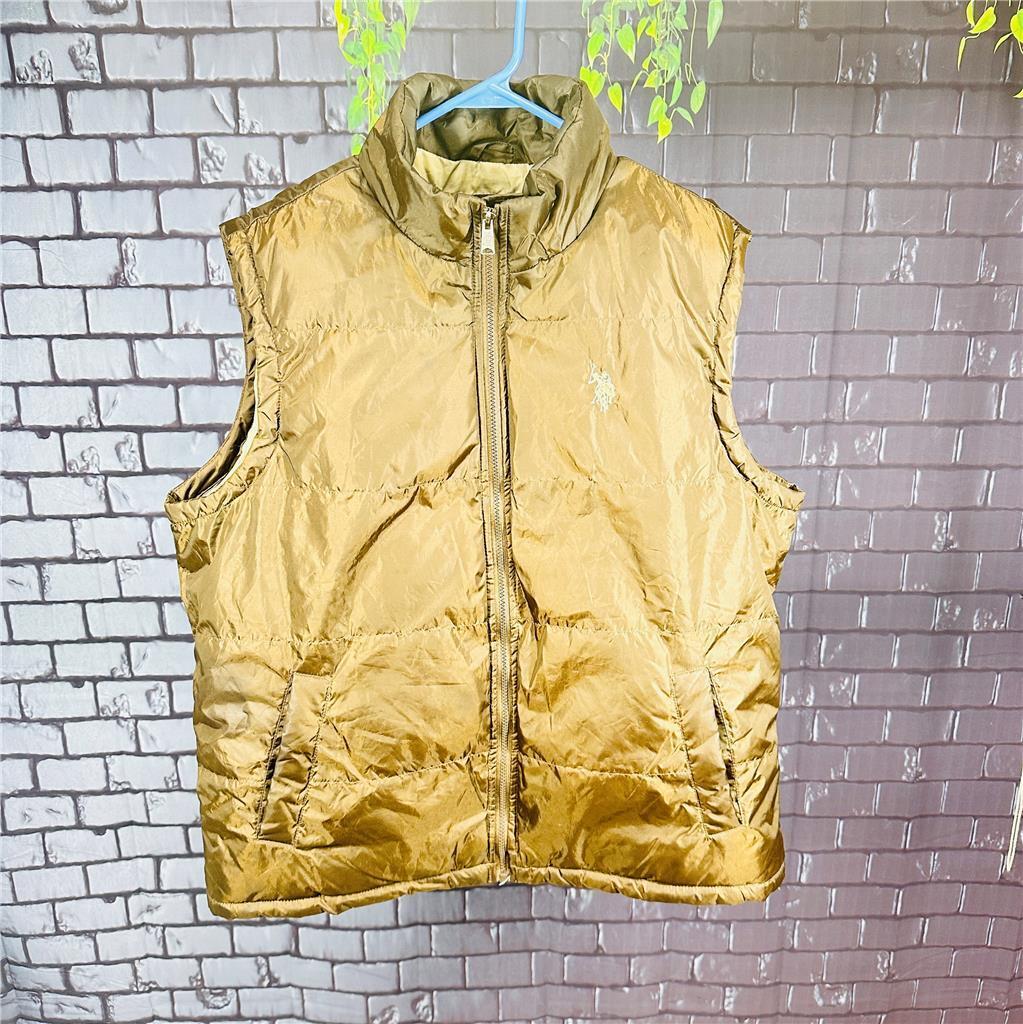 US POLO ASSN Mens Puffer Vest Full Zip Pockets Brown Large L