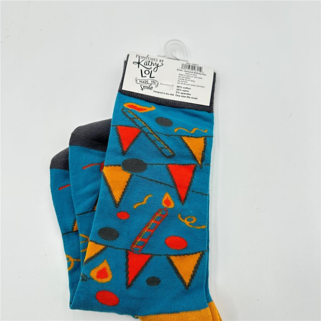 Primitives By Kathy -Awesome Birthday Boy Socks One Size Fits Most