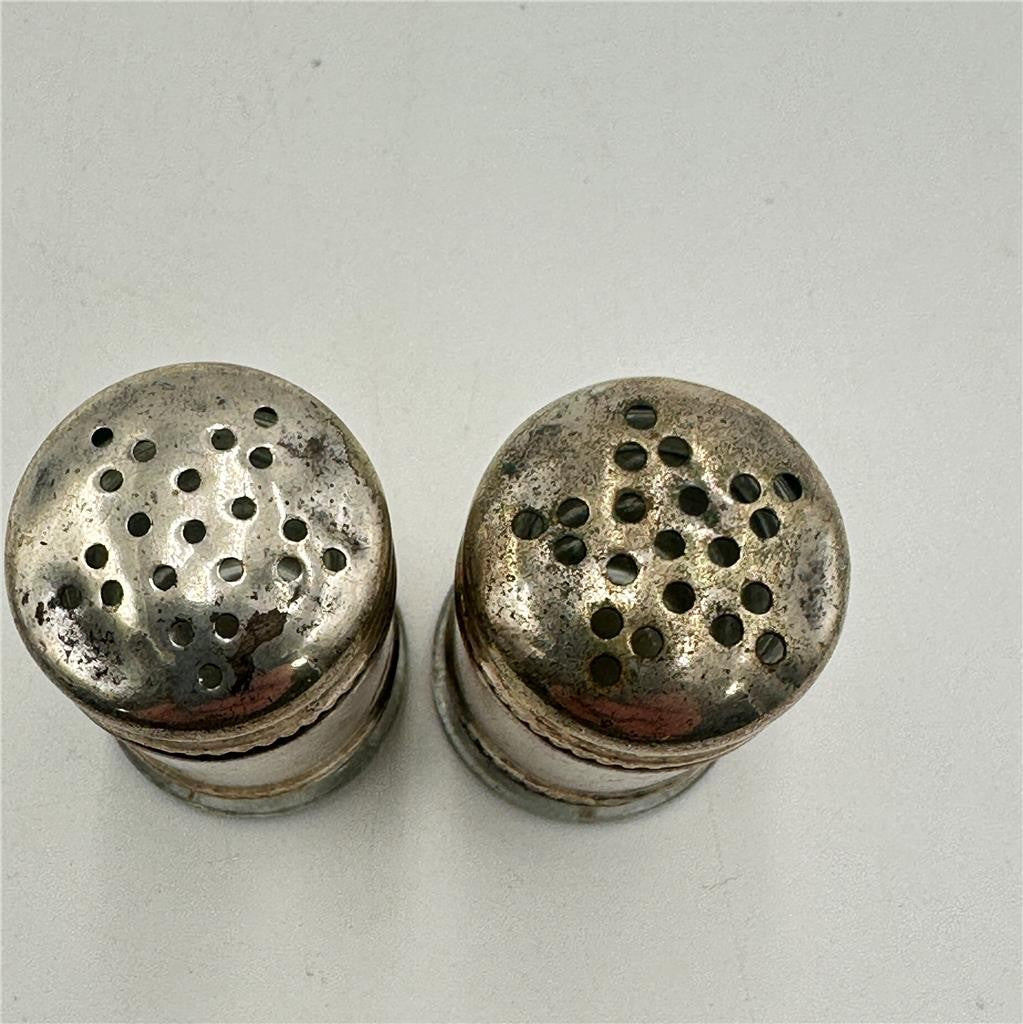 Antique Silver Plated Jackets over Glass 2" Salt and Pepper Shakers