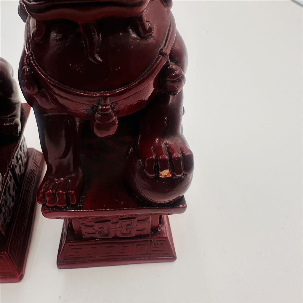 Lot of 2  Chinese Red Resin Foo Lions 7"
