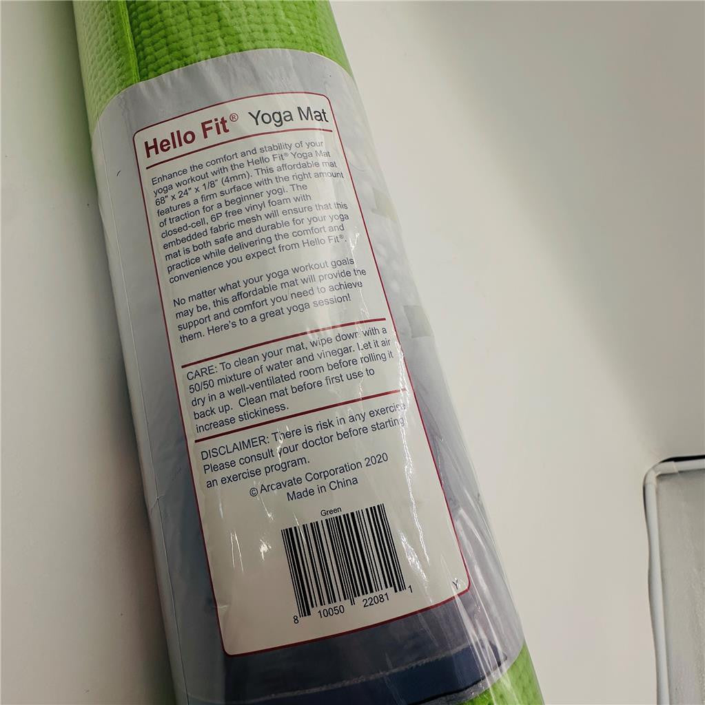 Hello Fit Yoga Mat 68"x24"x4MM Lime Green Gym Pilates Meditation