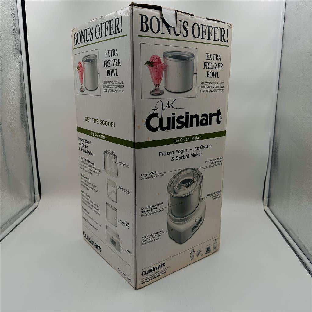 Cuisinart Ice Cream Maker 1.5 Qt. Frozen Yogurt Maker ICE-21EBWS with Extra Bowl