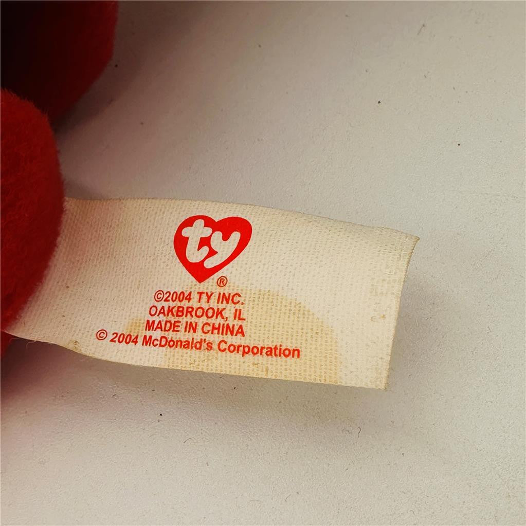 2004 McDonalds 25TH Anniversary Ty Teenie Beanie Babies Red Bear w/Party Hat