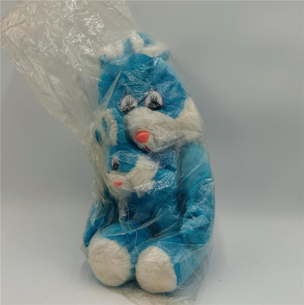Vintage Parisi Blue Easter Bunny w/ Arms & Baby Bunny Plush in Sealed Bag