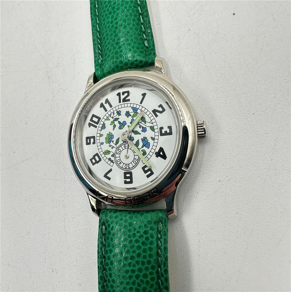 Vtg Women's LA Gear Blue Flower Watch Face Green Band  Untested May Need Battery