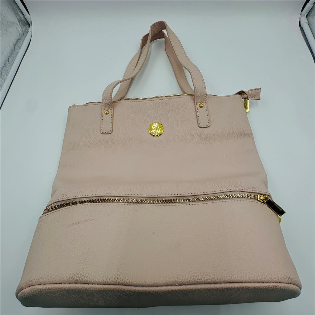 Joy Mangano Double Decker Light Pink Leather Work Commuter Tote Gym Bag