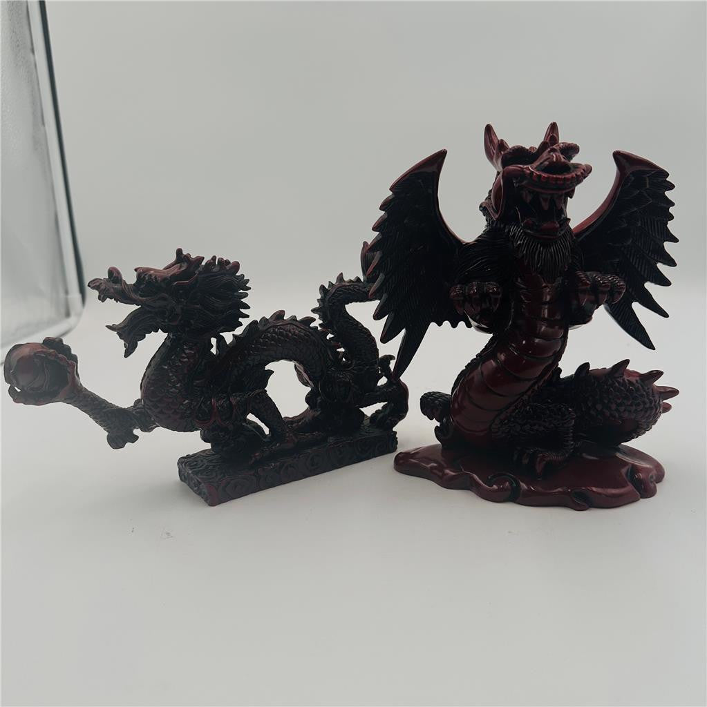 Lot of 2 Chinese Red Resin Dragons