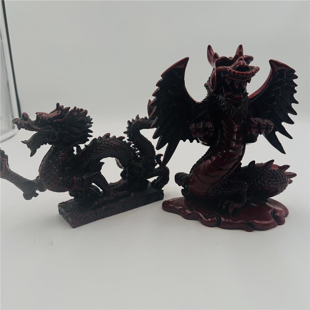 Lot of 2 Chinese Red Resin Dragons