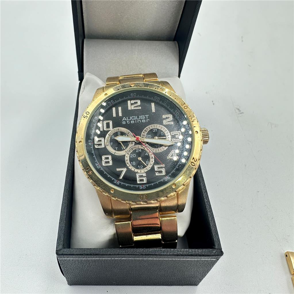 August Steiner  Gold-tone Men's Watch AS8060YG With Box and xtra links