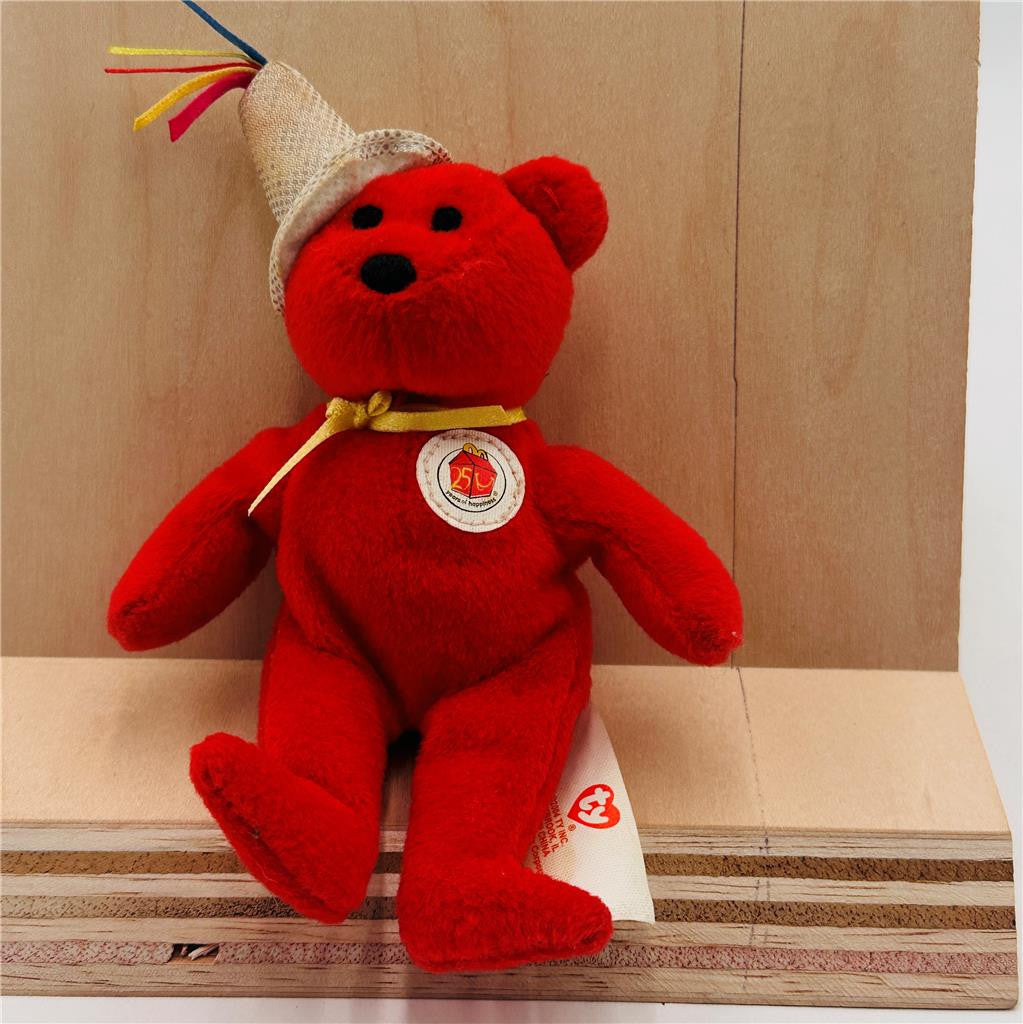 2004 McDonalds 25TH Anniversary Ty Teenie Beanie Babies Red Bear w/Party Hat
