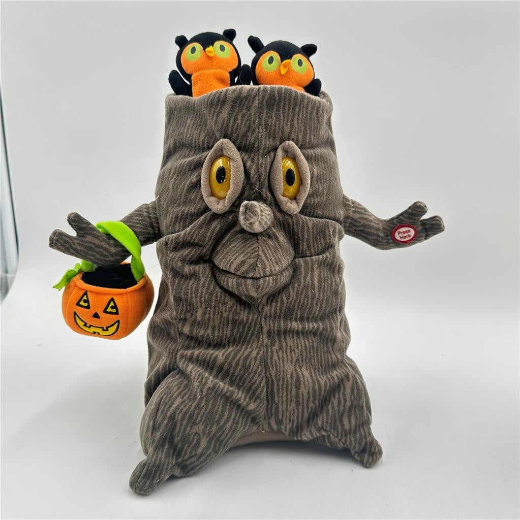 Animated Hallmark Spooky Tree Owl Plush 12" plays Adams Family Theme-Tested