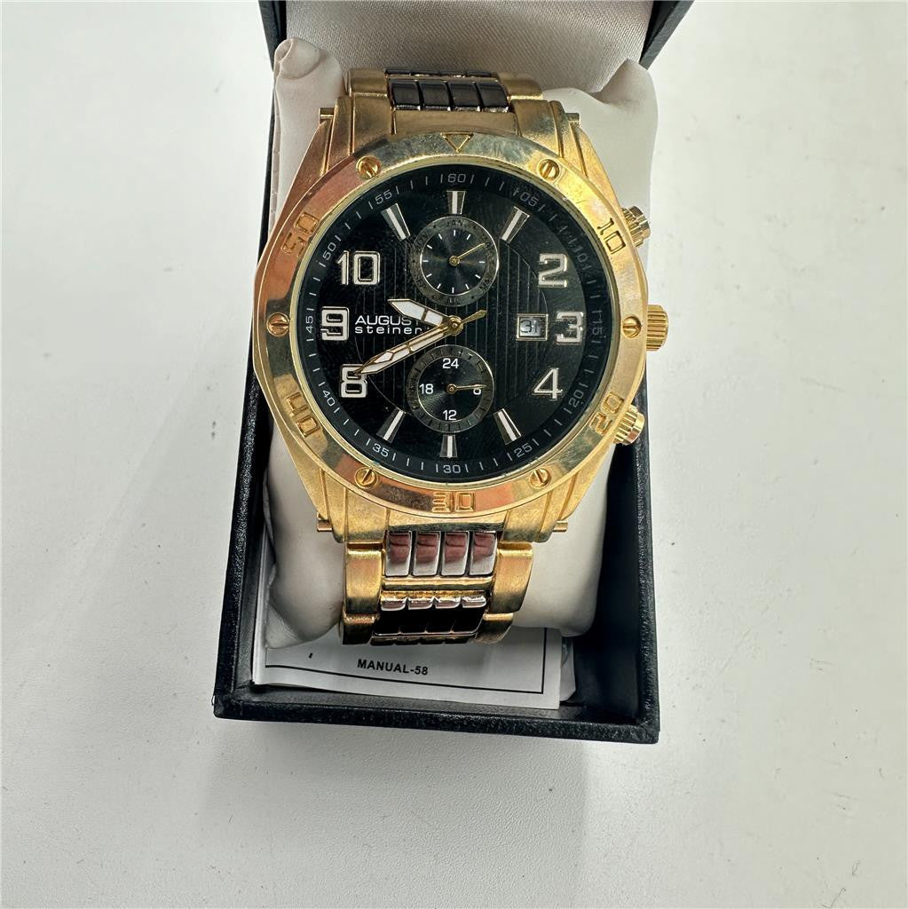 August Steiner Gold-tone Men's Watch AS8070YG With Box and xtra links