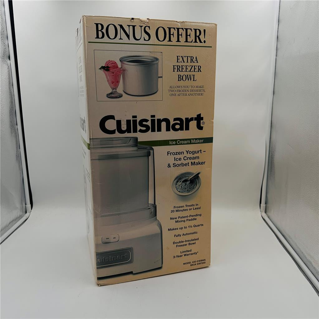 Cuisinart Ice Cream Maker 1.5 Qt. Frozen Yogurt Maker ICE-21EBWS with Extra Bowl