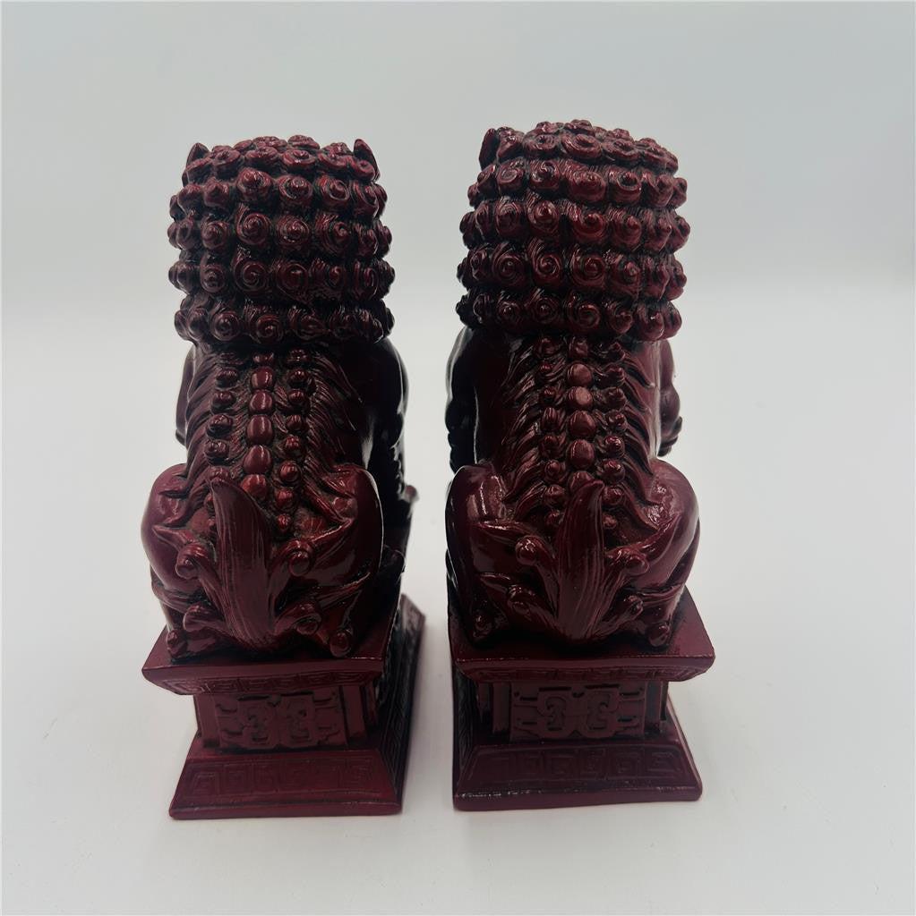 Lot of 2  Chinese Red Resin Foo Lions 7"