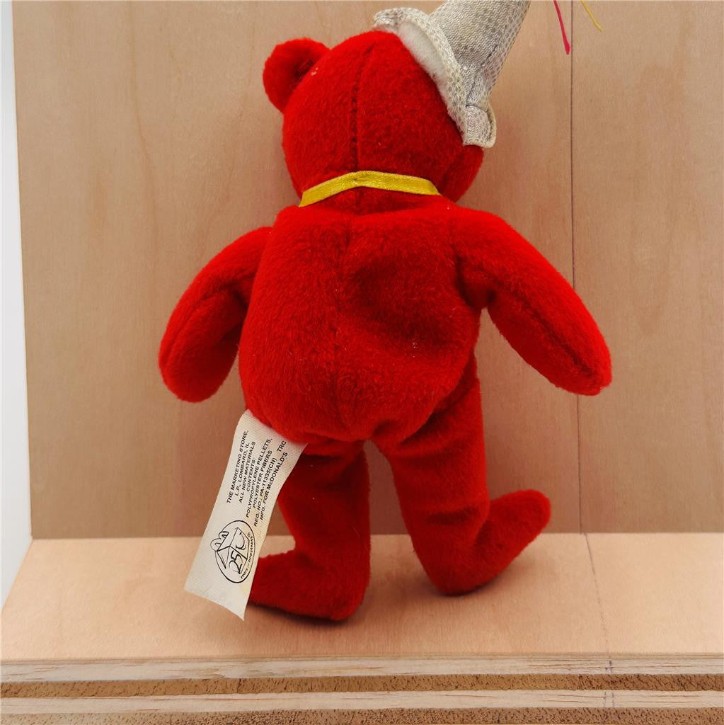 2004 McDonalds 25TH Anniversary Ty Teenie Beanie Babies Red Bear w/Party Hat