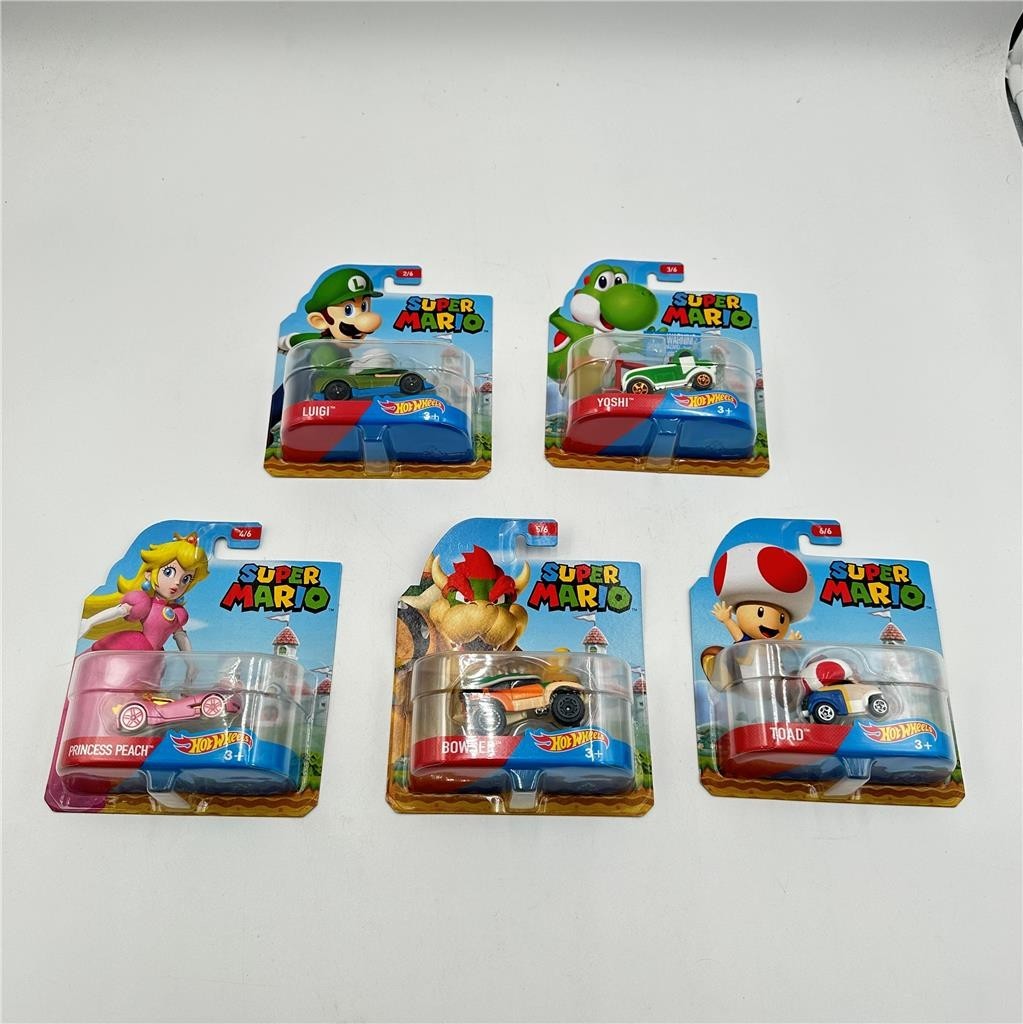 2016 Hot Wheels Character Cars Super Mario 5 Car- 2-6 (Missing Mario)