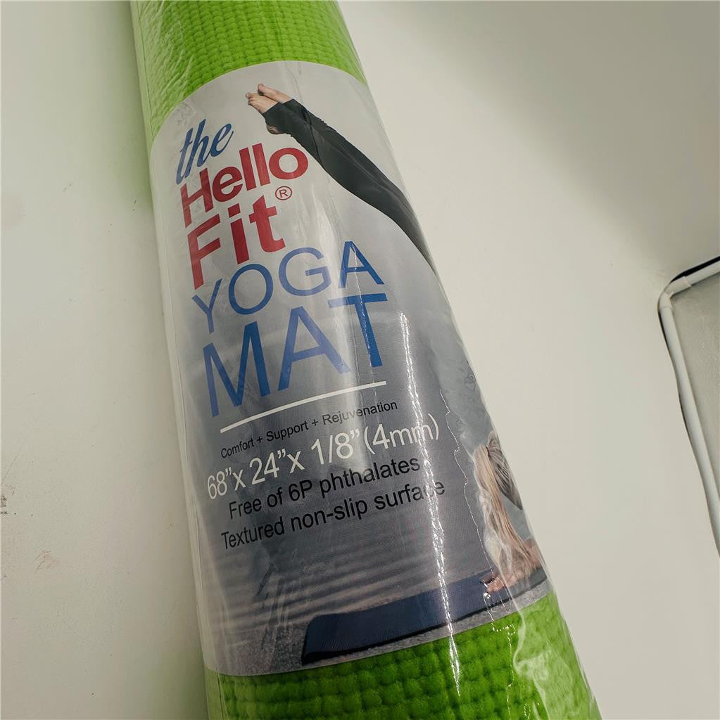Hello Fit Yoga Mat 68"x24"x4MM Lime Green Gym Pilates Meditation