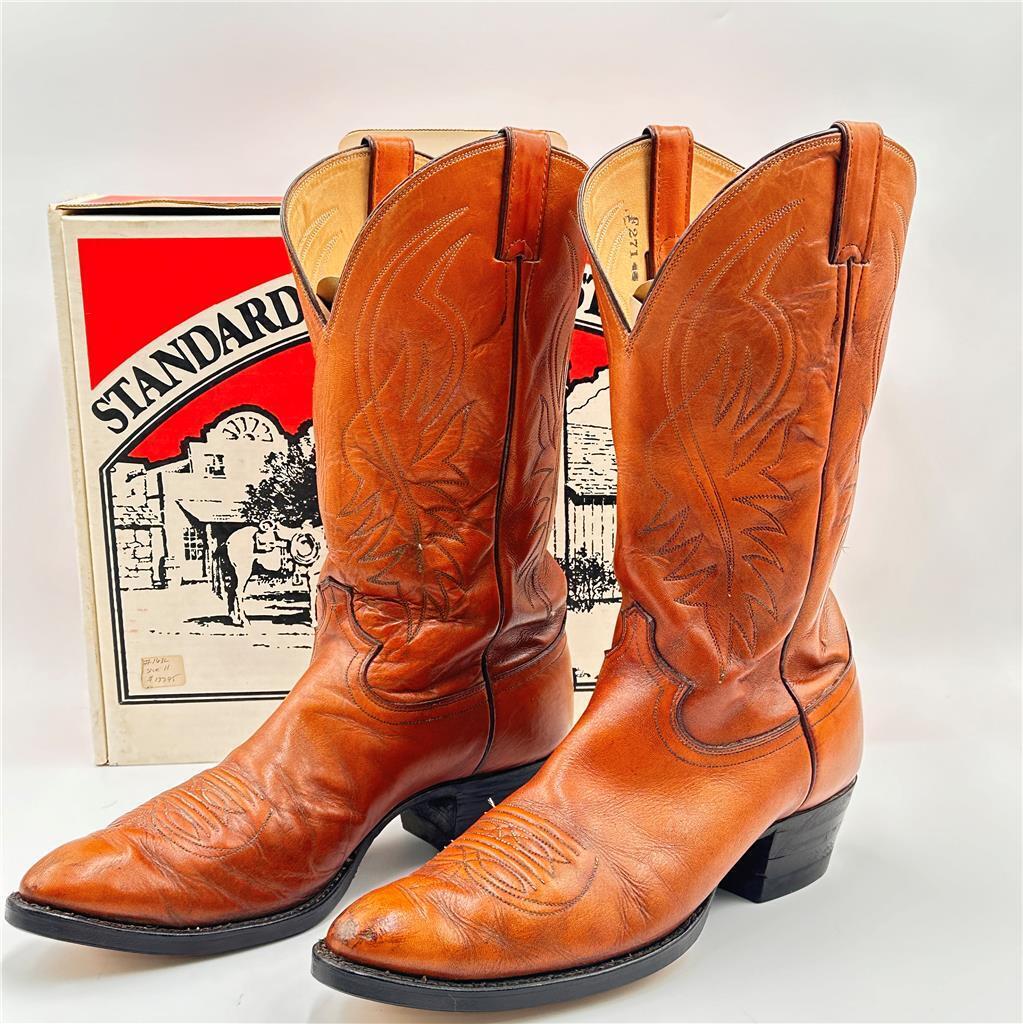  Vintage Justin Boots Men 9 1/2 D Redwood Glazed Bridle  Style 1632