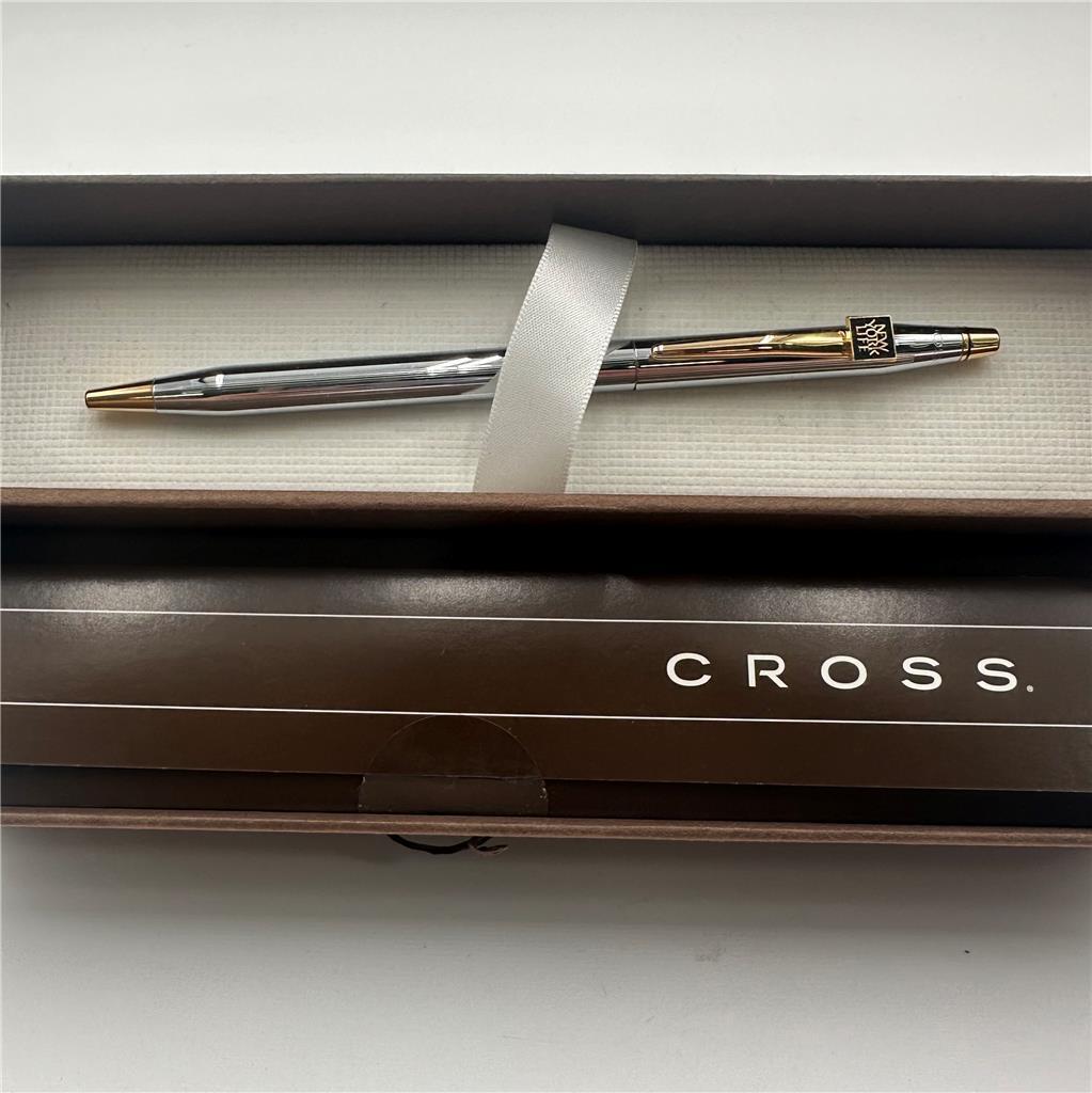 Vintage Cross Pen Chrome No. 3302 Black Ink Ball Point, In Box 