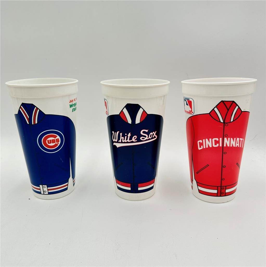 Lot of 3  Vtg ICEE White SOX, Cubs, Reds  Plastic Promo Cup 1990