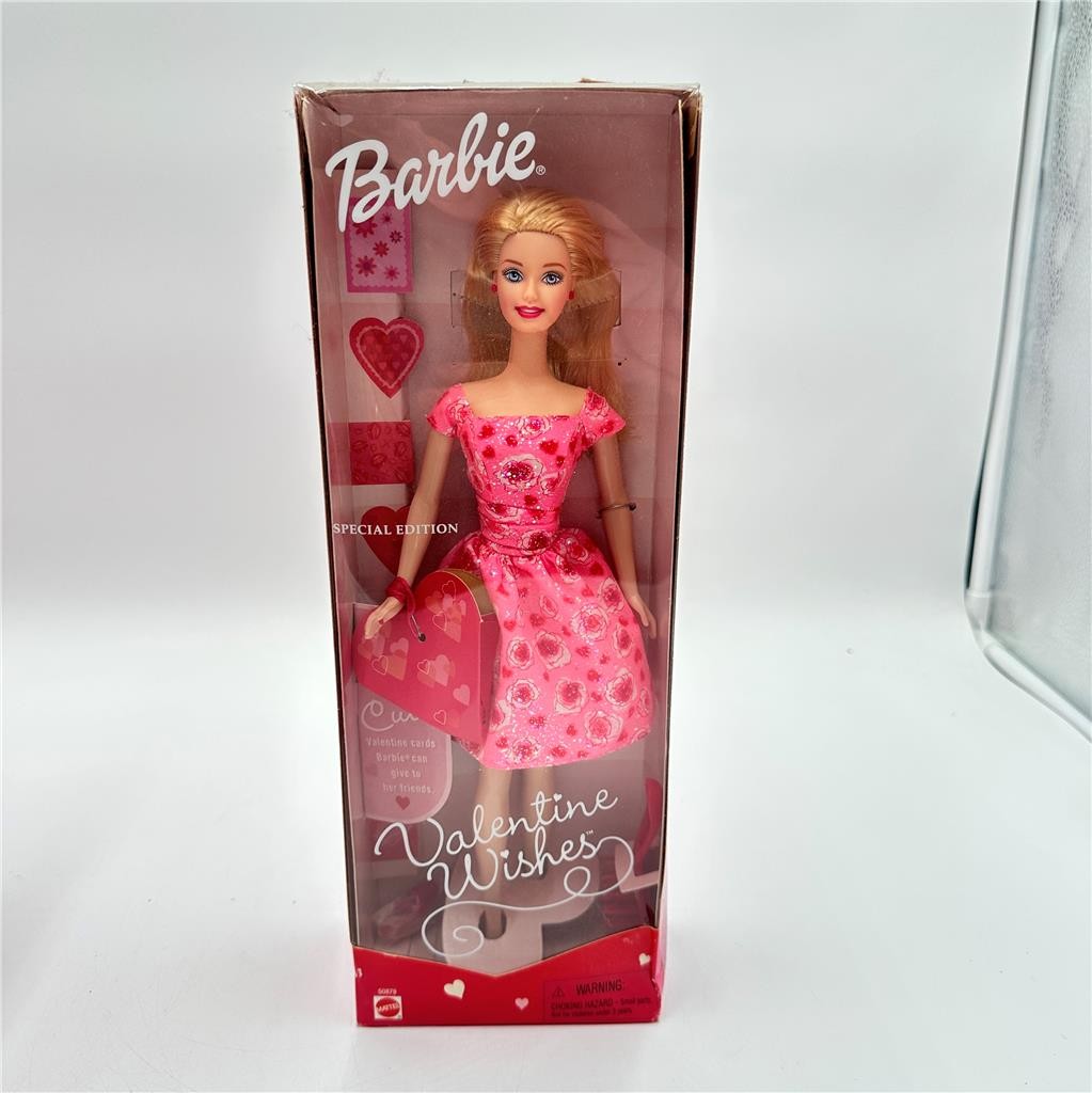 2001 Valentine Wishes Barbie Doll New Vintage Mattel Boxed NIB Hearts Pink Dress
