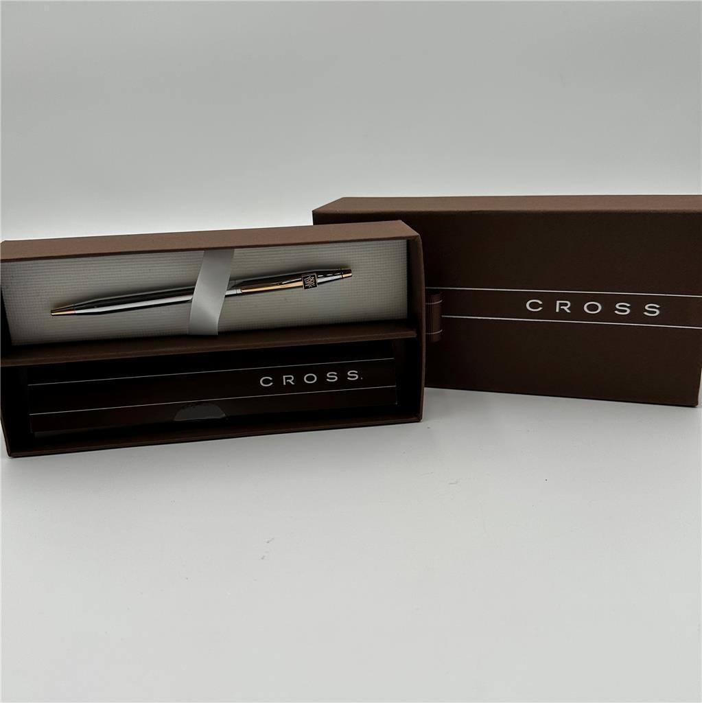 Vintage Cross Pen Chrome No. 3302 Black Ink Ball Point, In Box 