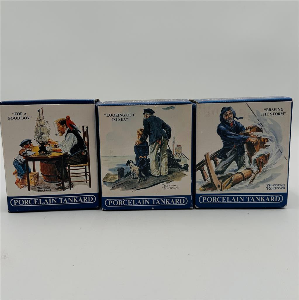 Long John Silvers Porcelain Tankard Mug Set Of 3 Norman Rockwell Seafarers 1985