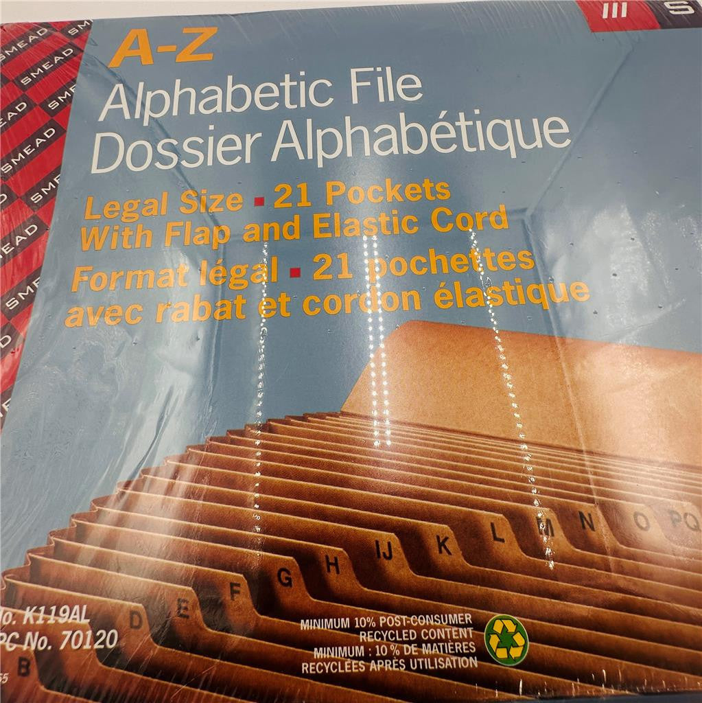 Smead A-Z Alphabetic File Letter Size 21 Pockets W/ Flap and Elastic Cord Brown