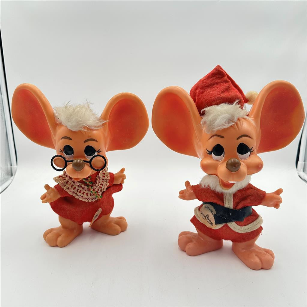 Vintage Christmas Mr & Mrs Santa Mice Coin Bank 1970 Roy Des of Fla